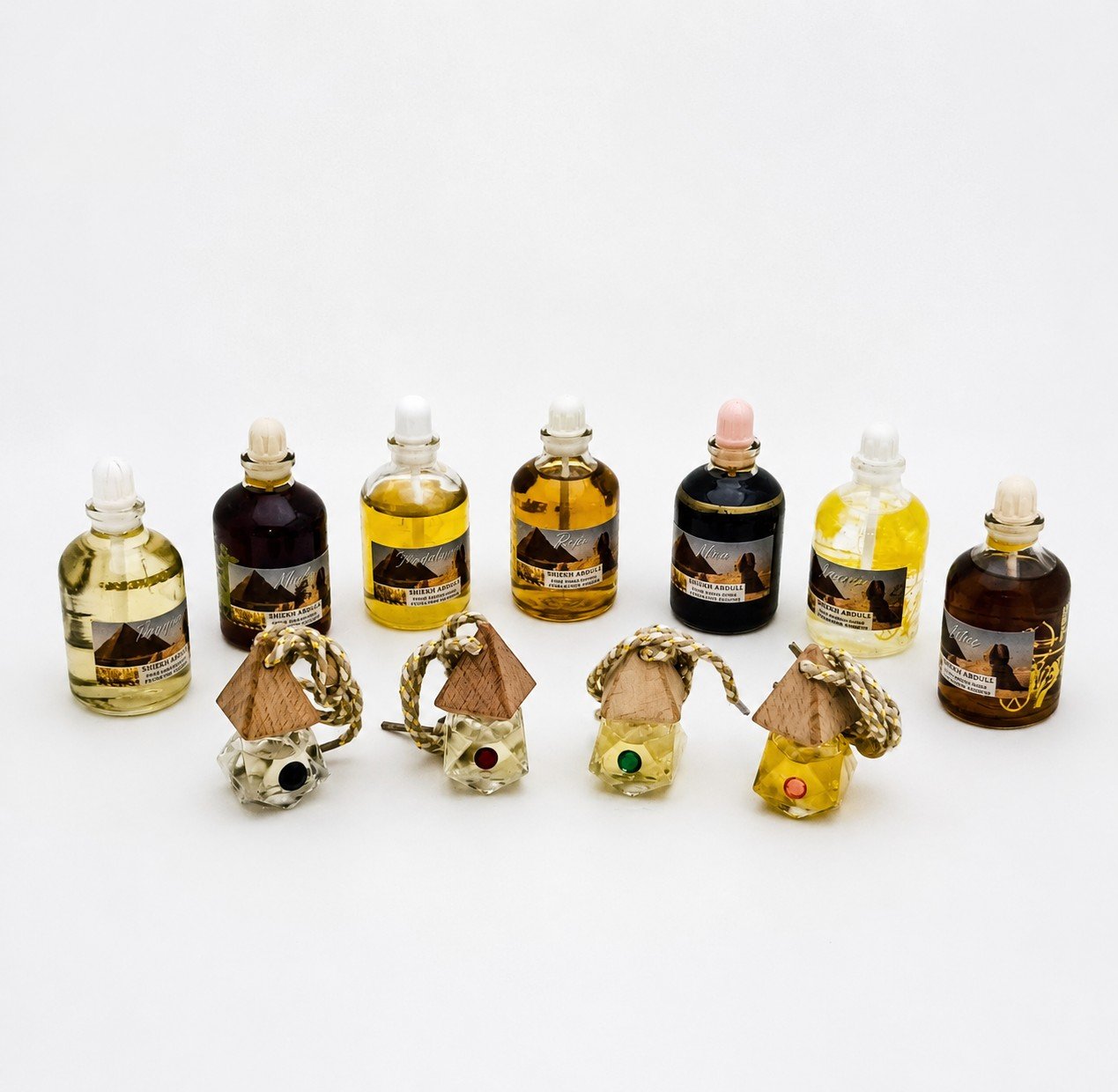 The four AKSHA portable diffusers with their sacred essences